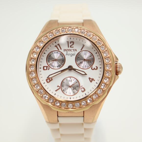 Invicta Angel Rose Gold Tone White 38mm Watch Calendar Silicone w New Battery main image 6